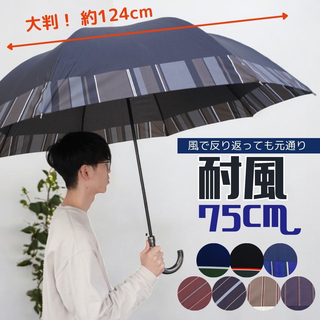 大判 75cm 耐風骨 クラスファイバー 長傘